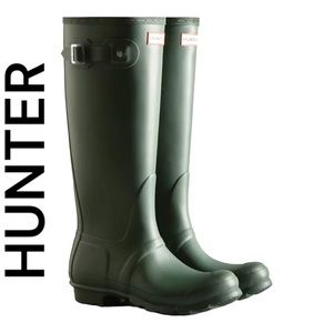HUNTER ORIGINAL TALL GLOSS RUBBER RAIN BOOTS KNEE-HIGH HUNTER-GREEN SIZE US 6